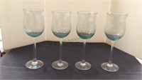 Wine glass set of 4 etched glass stem ware with