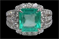 Platinum 6.13 ct Emerald & Diamond Ring