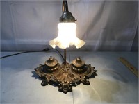 ‘60s Rococo Brass lamp w/double inkwells