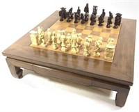 Vintage Chinese Chess Set/ Low Profile Table
