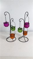 (2) 3 color  hanging glass candle holders