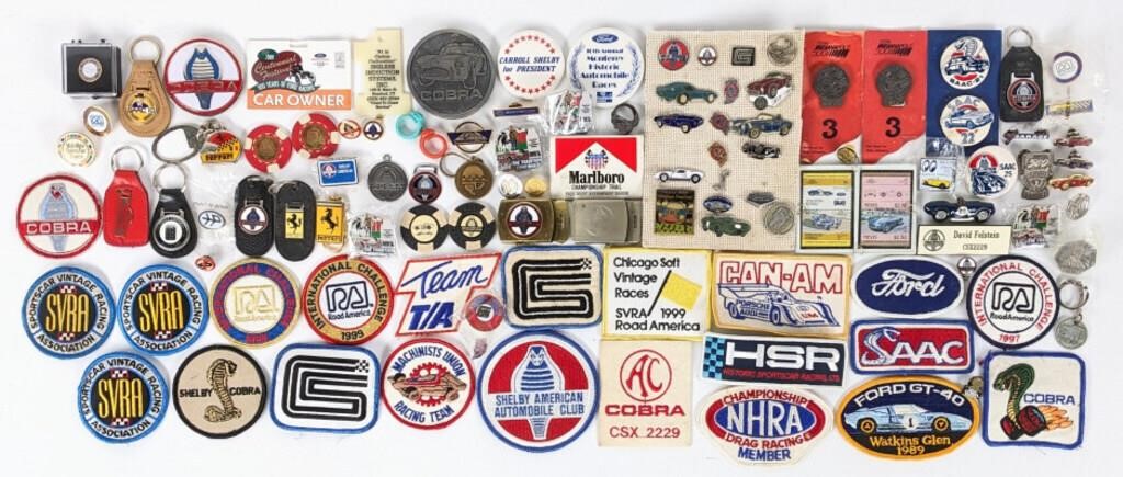 Collection Of Racing Pins, Patches, & More