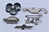 (4) Sterling Turtle, Flower, & More Pins Plus...