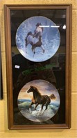 2 porcelain horse collector plates framed in one
