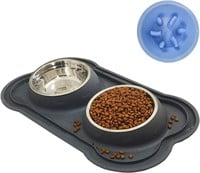Stainless Steel Slow Feeder Set with Silicone Mat