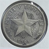 1948 Cuba 20 Centavos Silver