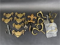 8 Gold Colored Towel Hooks, 6 Drawer Pulls