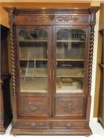 Louis XII Style Wavy Glass Oak Scholar's Bookcase.