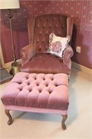Pink Velvet Wingback Chair w/ Otttoman