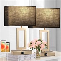 Black Table Lamps Set of 2 with Dual USB Ports