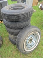 944) Six 8.25-14 5hole trailer tires & wheels