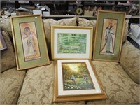 Four framed pieces including two Egyptian