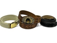 3 vintage leather & military belts