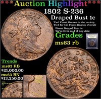 *Highlight* 1802 S-236 Draped Bust 1c Graded Selec