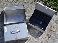 2 stainless steel tool boxes and 1 cash box