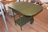 Green Woodn Rolling Serving Cart with Glass