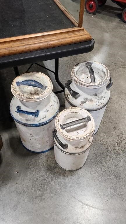 3 PAINTED MILK CANS