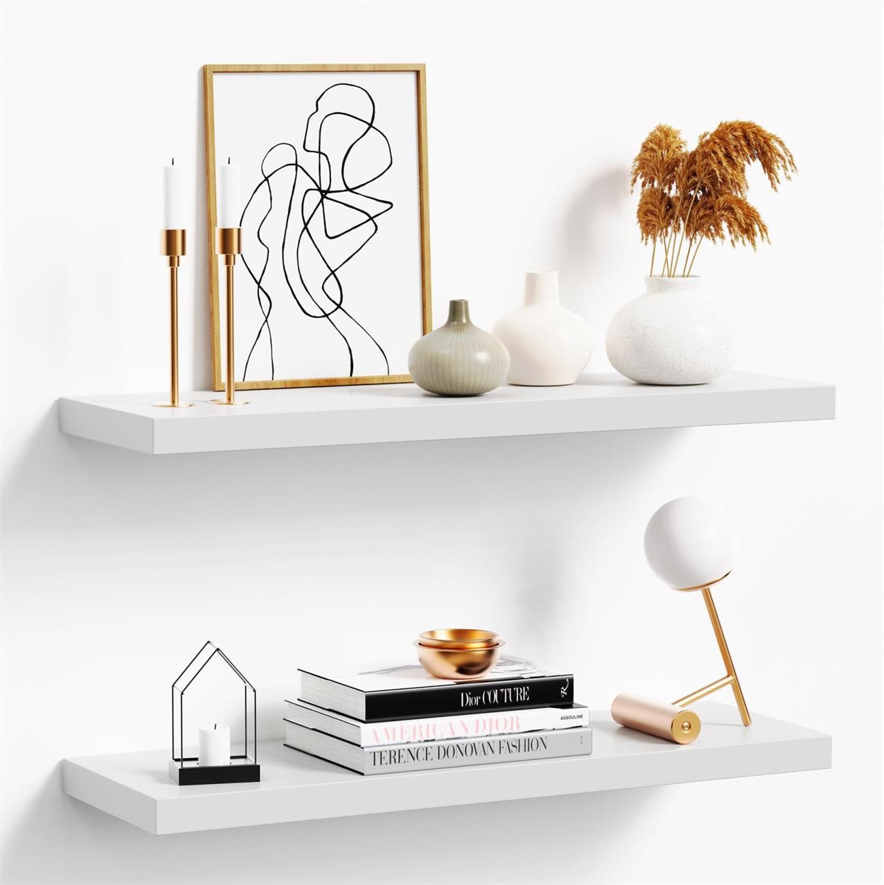 oridom Floating Shelves for Wall, White Wood Wall