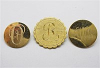 3 Gold Tone Vintage Engraved Pins
