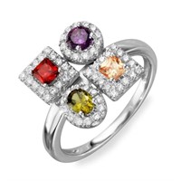 Sterling Silver-Multi Color Crystal Modern Ring