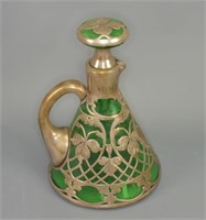 Rare Green Glass Silver Overlay Decanter