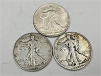 3 Silver Walking Liberty Half Dollar 1936 PDS