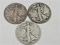 3 Silver Walking Liberty Half Dollar Coins 1936