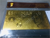 U.K- 2000, 5 pound gold foil note