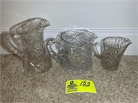 CUT GLASS GROUP OF PITCHERS VARIOUS SIZES