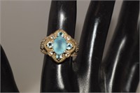 Sterling Blue Stone Ring  Size 7-1/4