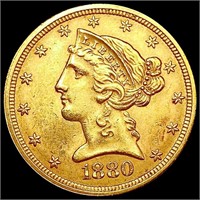 1880 $5 Gold Half Eagle CHOICE AU
