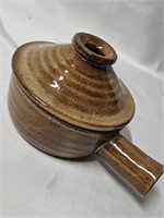 BROWN STONEWARE MICROWAVE COOKER/SOUP BOWL 4"X7"