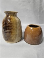 TWO LITTLE POTTERY VASES 5" & 3"