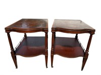 2 FLAMED MHG END TABLES