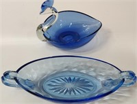 2 Blue Glass Candy Dishes