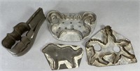 4 tin figural cookie cutters ca. 1900-1930; all