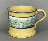 Yellowware mug with green seaweed band ca. 1885;