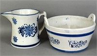 2 cobalt stenciled stoneware items ca. 1900; two