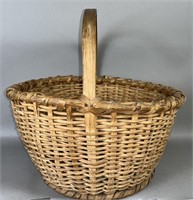 Large hickory splint handled harvest basket ca.