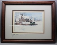 NS: SIGNED PRINT - WINTER / STONE HOUSE & SLEIGH