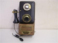 WESTERN ELECTRIC BRASS  & WOOD WALL BOX TELEPHONE