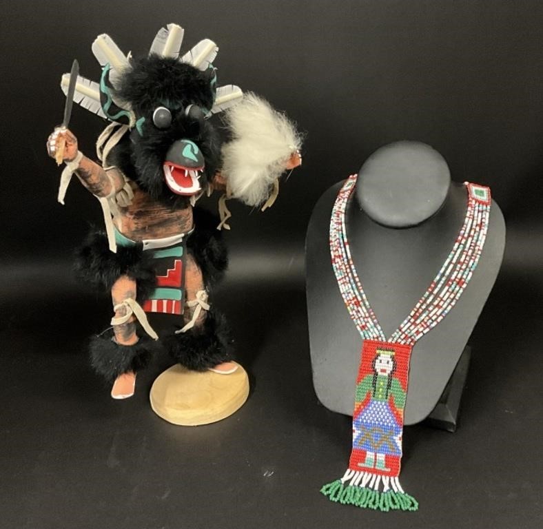 Native American Kachina Doll and Beaded Necklace