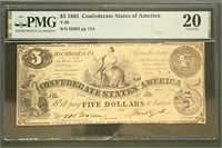 CSA Paper Money 1861 $5 Five Dollar Note T-36 VF20