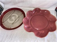 (SMALL CHIP) PINK CERAMIC SERVING PLATES/2QTY