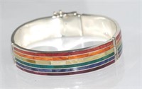 Silver (950) and gemstone hinged bracelet