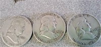 3 Franklin half dollars  1950-D,