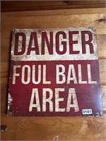REPOP METAL DANGER FOUL BALL AREA SIGN
