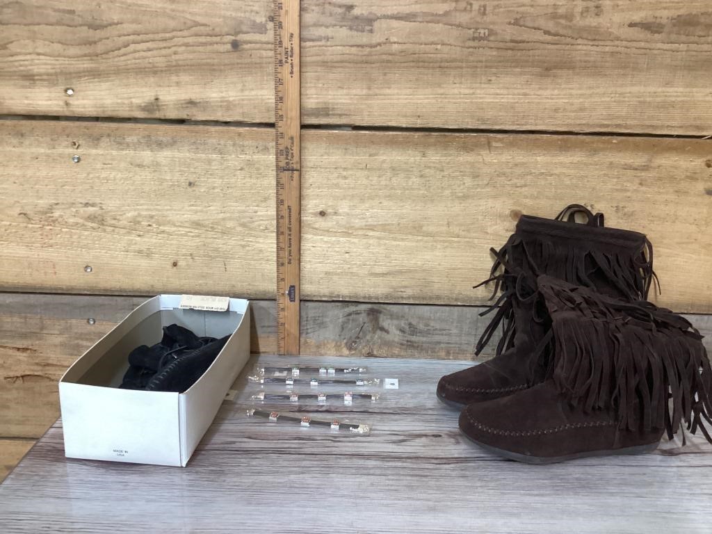 Size 8 fringe boots, bracelets, and shoes