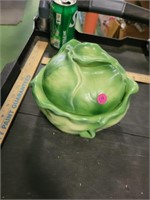 Green Cannister Vintage Cabbage Pottery Bowl