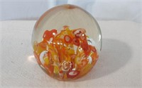 Hand-Blown Swirl Red / Orange Glass Paperweight